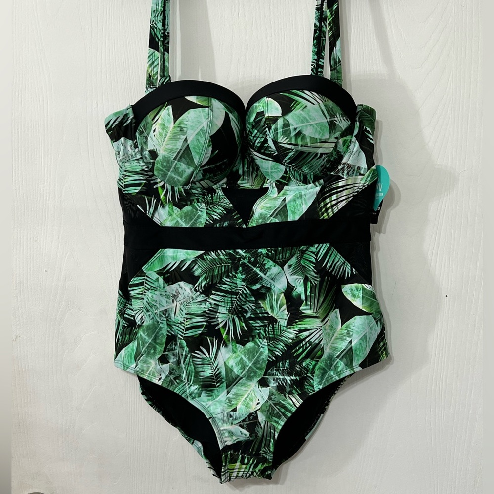 Torrid Green Leaf Print One Piece Swimsuit